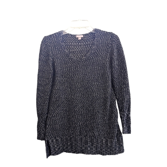 J Jill v-neck black and gray marled crochet-like sweater, size small - Picture 1 of 4